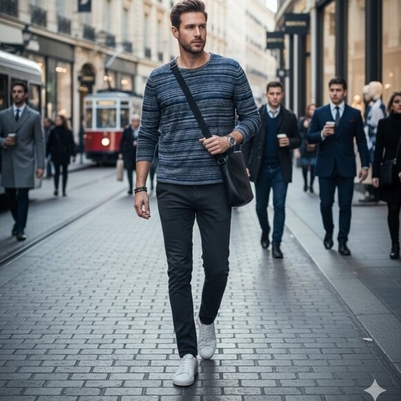 John Varvatos Sweater Men's XL Gray Blue Striped Linen Blend Long Sleeve - Picture 11 of 11